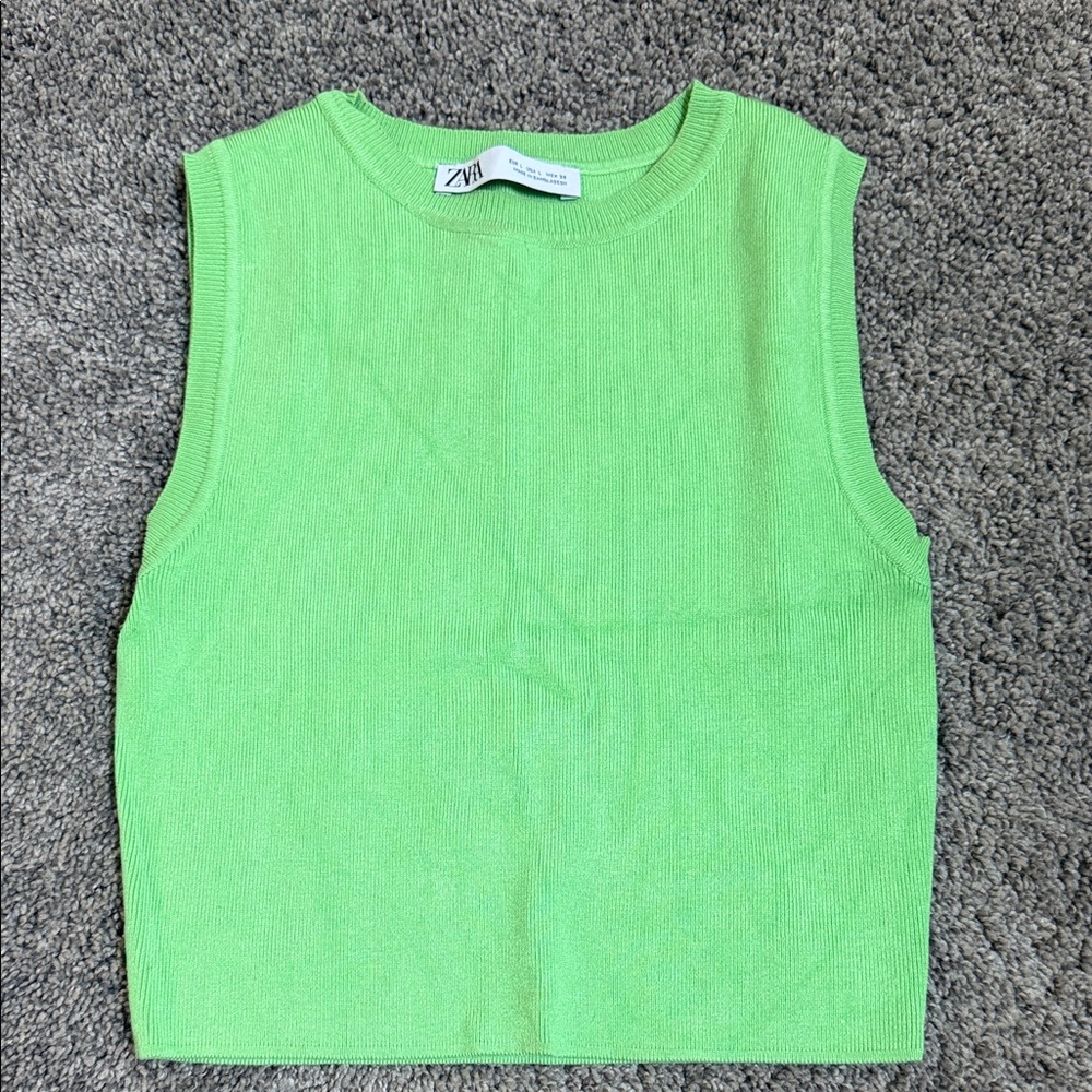 Zara Neon Green Sleeveless Knit Shell